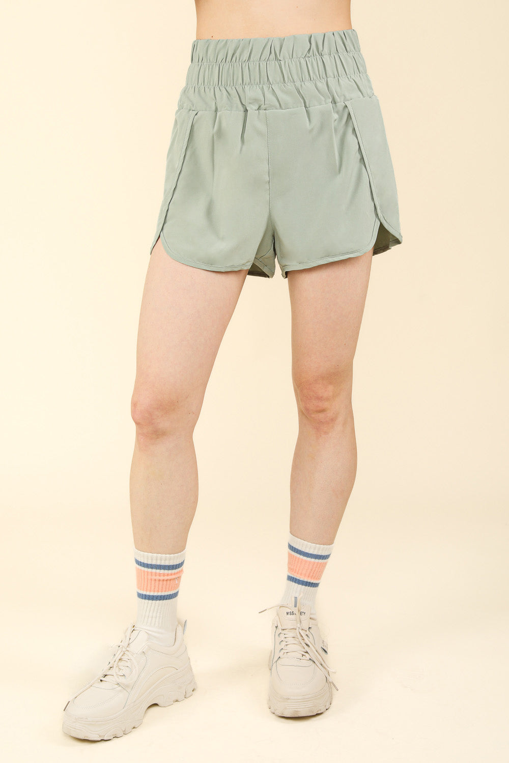 Elastic Waist Active Shorts - Sage