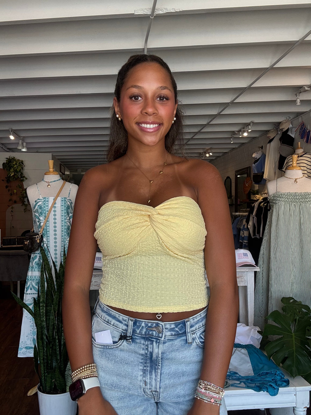 Smocked Twist Front Bandeau Top