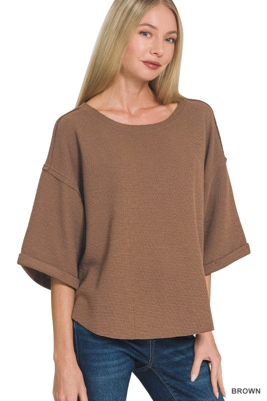 Double Knit Exposed Seam Top - Brown