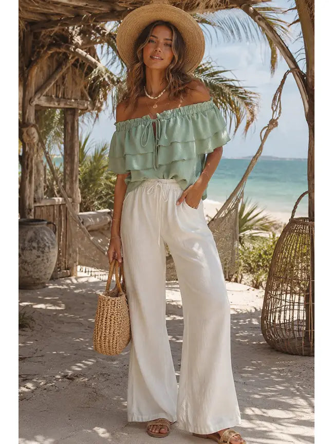 Off-Shoulder Tiered Ruffle Top - Sage
