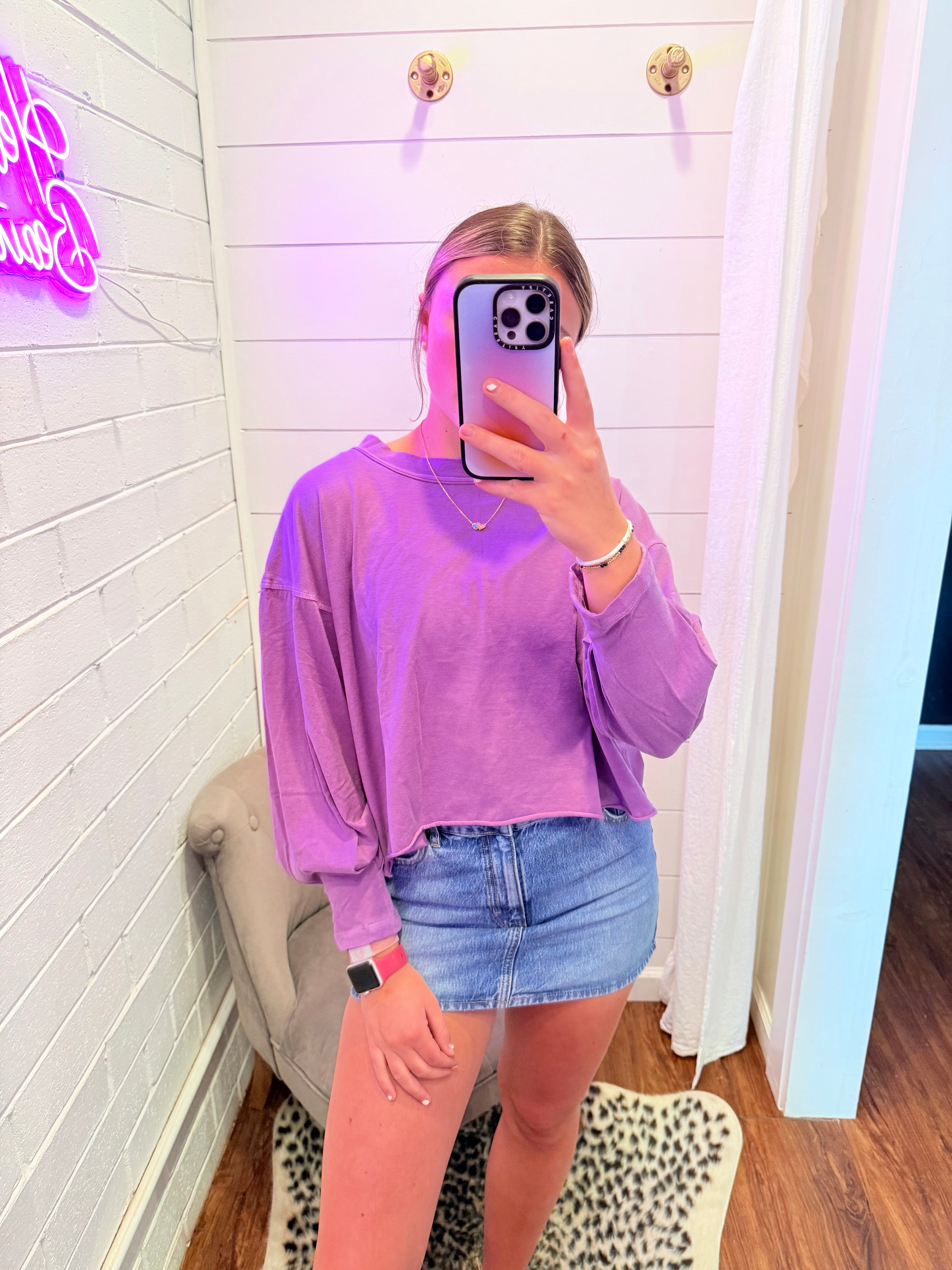 Light Plum Washed Oversized R-neck Tee