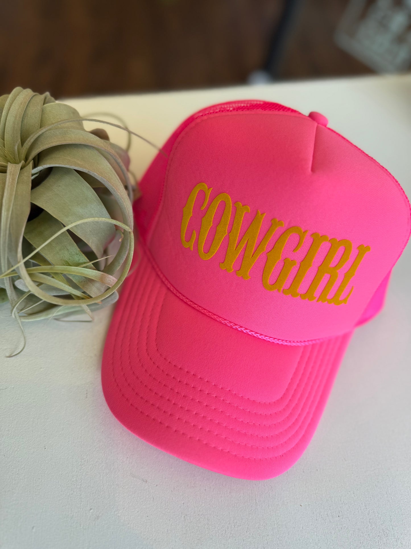 Cowgirl Text Logo Printed Mesh Back Trucker Hat