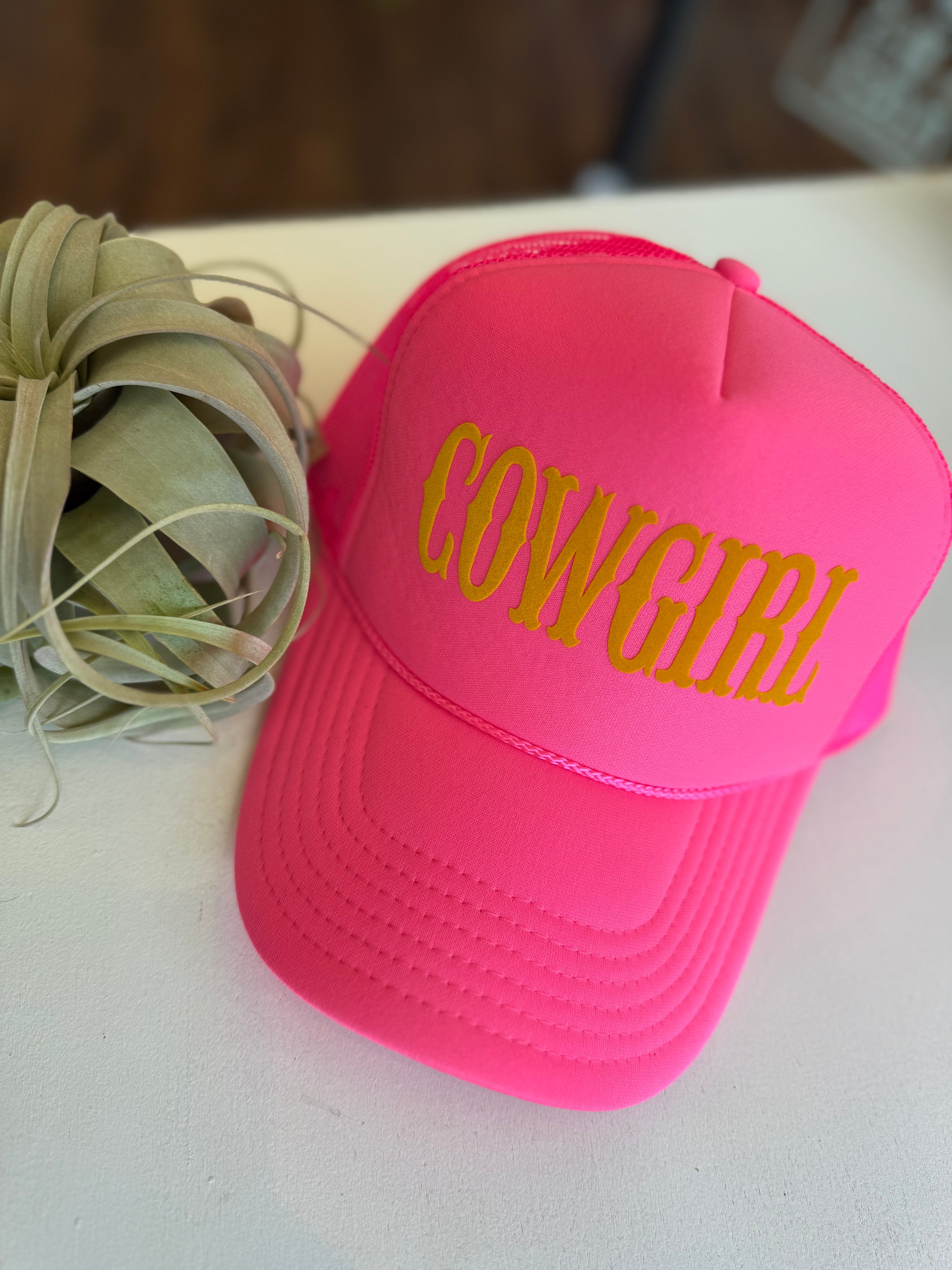 Cowgirl Text Logo Printed Mesh Back Trucker Hat