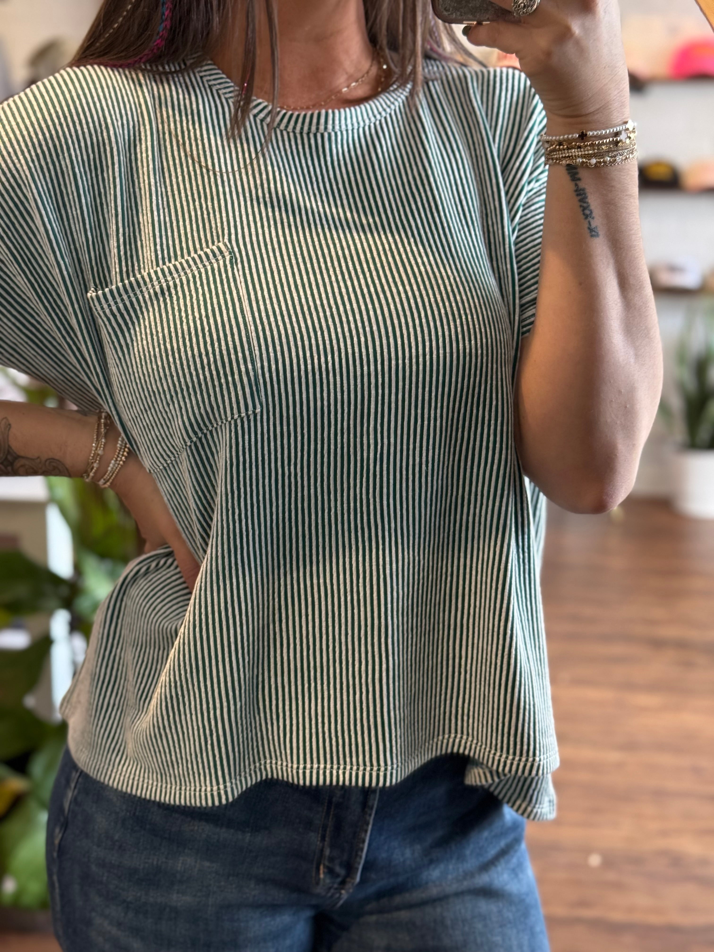 Corded Ribbed Top - Hunter Green