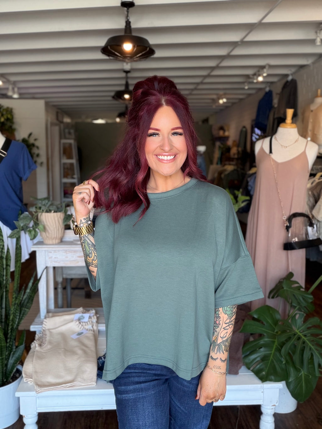 Scuba Round Neck Top - Dk Forest