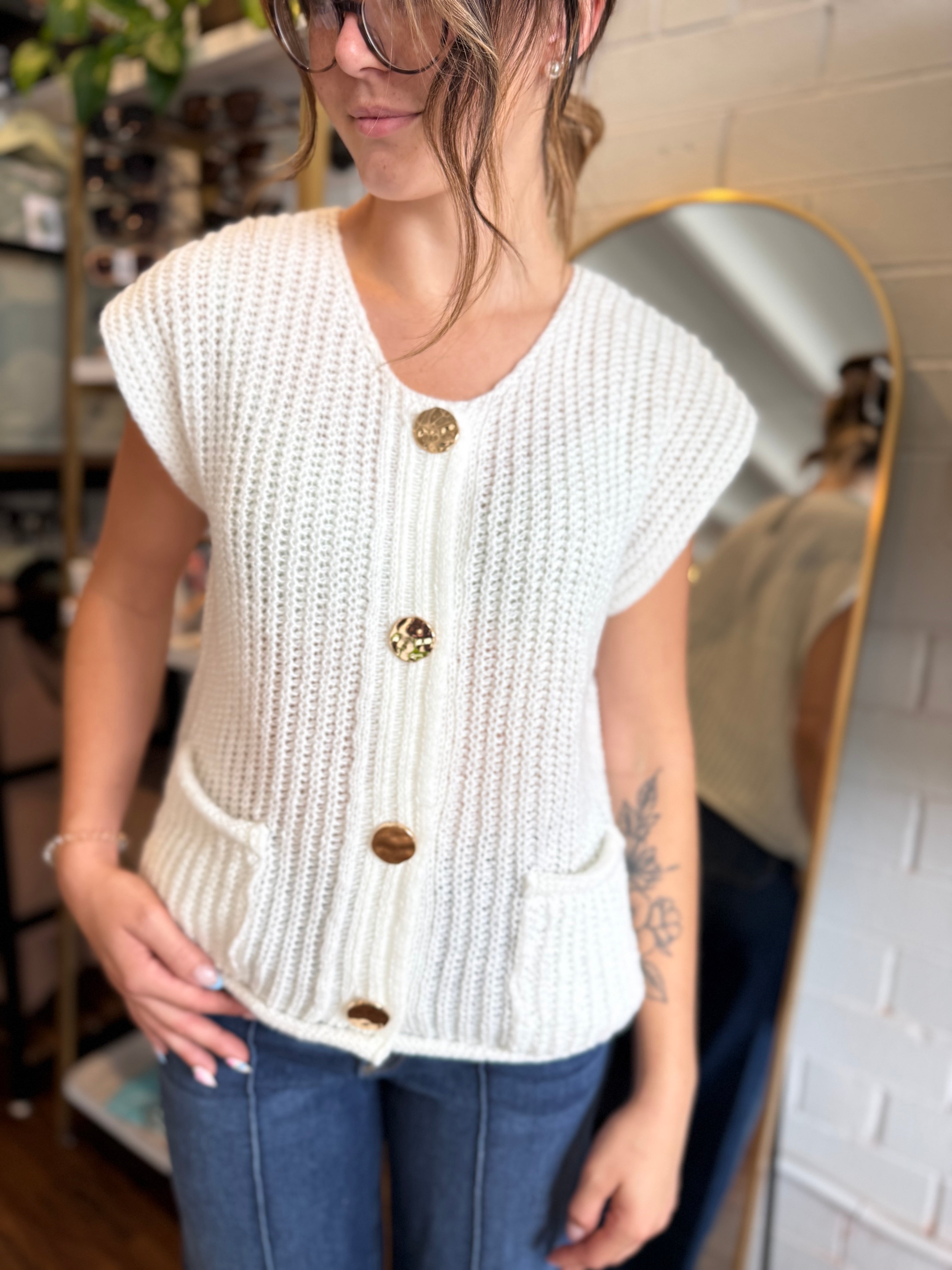 4 Button Sweater Vest Ivory