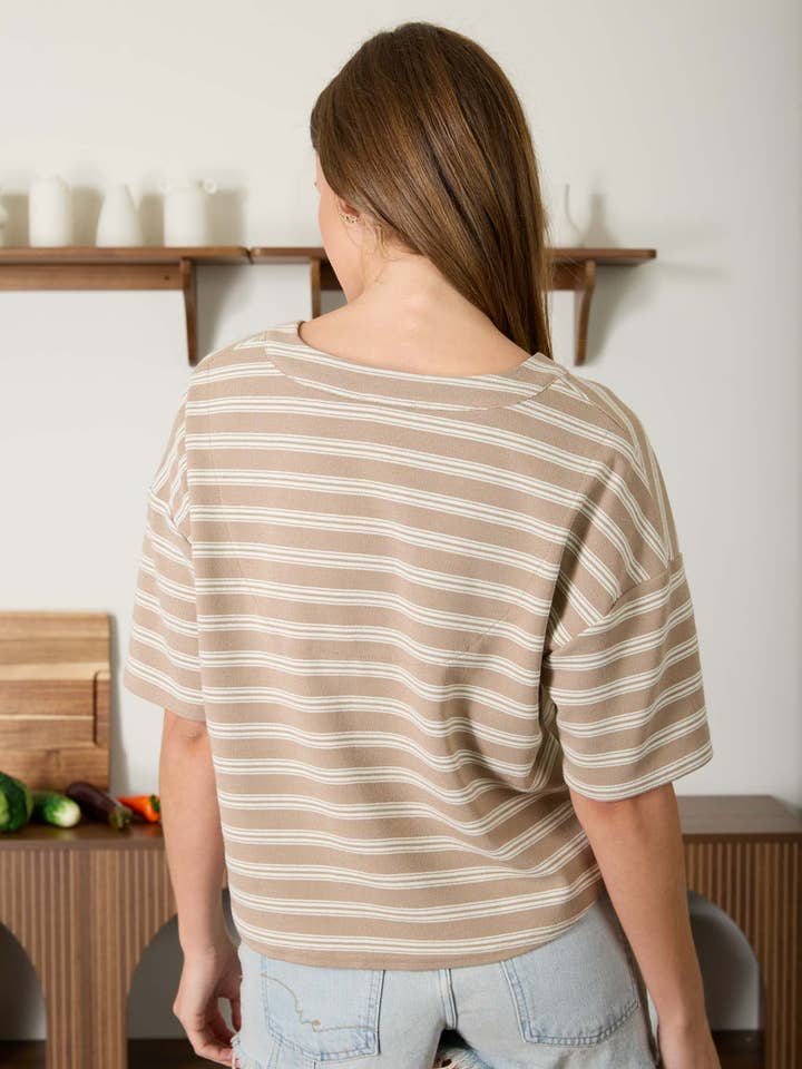 Stripe Short Sleeve Henley Knit Top