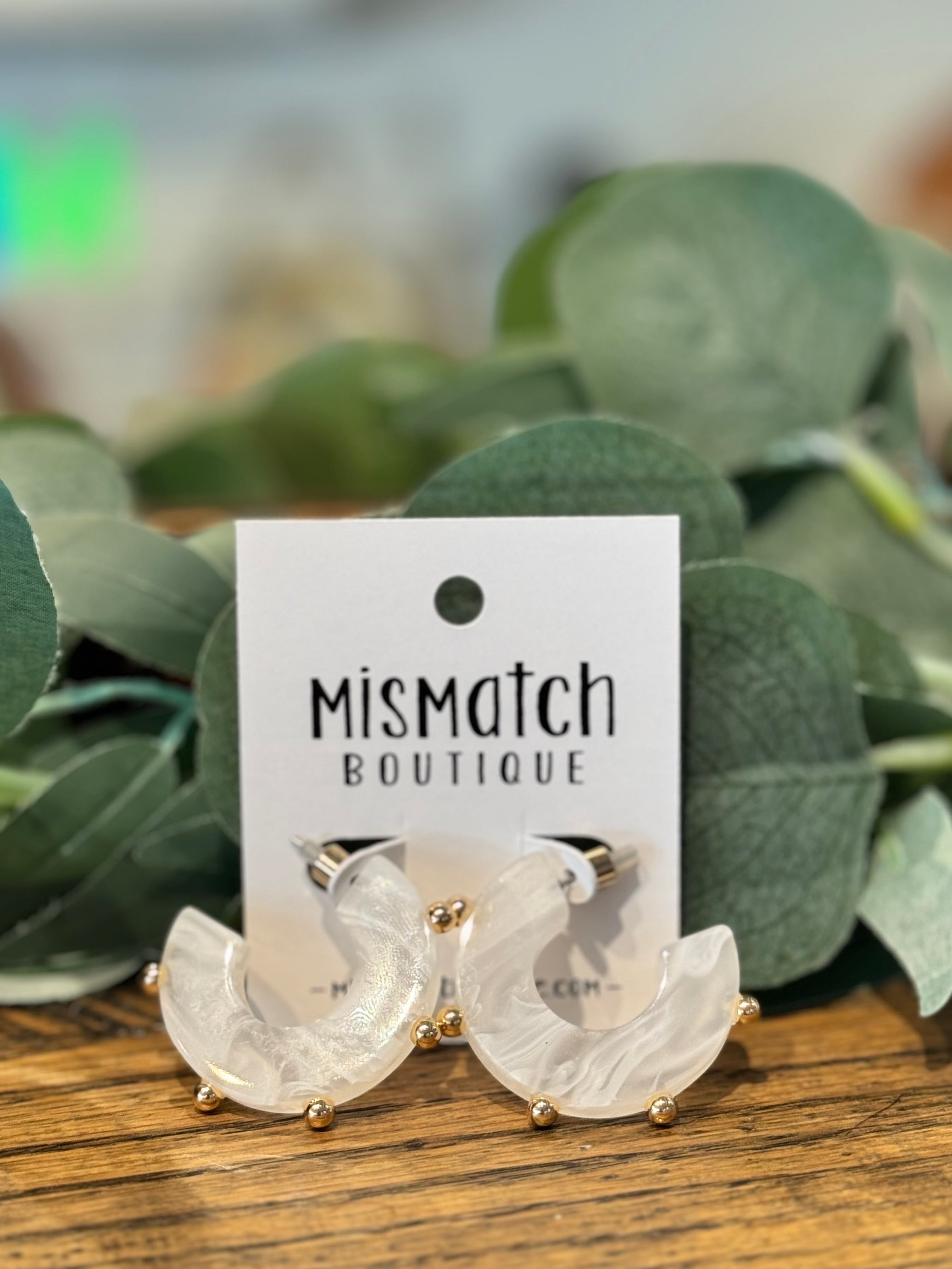 Acetate Studded Hoop Earrings - White