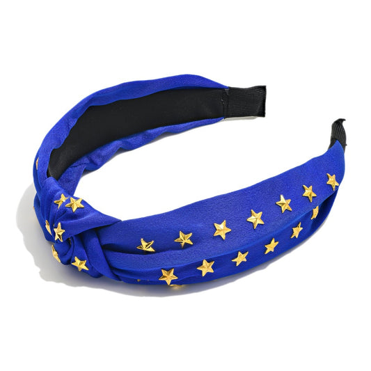 Blue Gold Star Studded Knotted Headband
