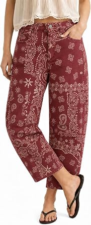 Bandana Print Barrel Jeans - Red