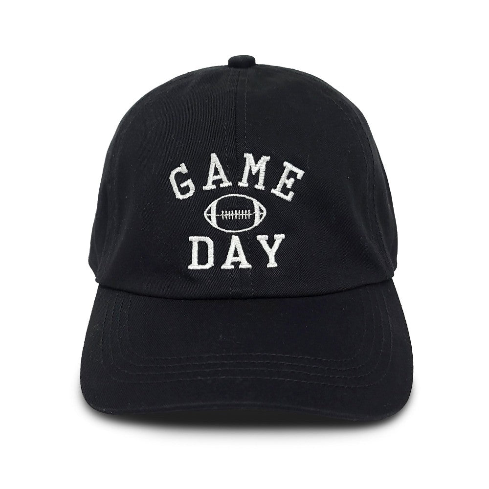 Game Day Football Embroidered Baseball Cap - Black