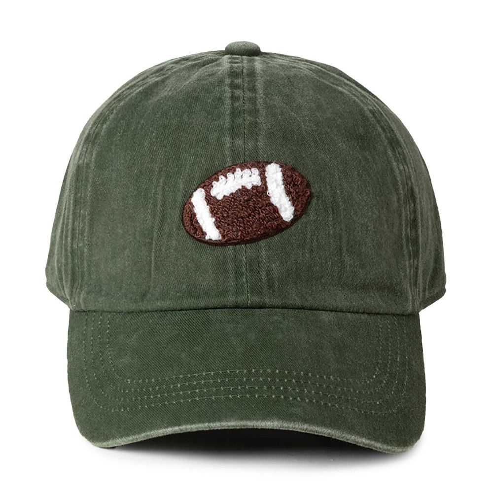 Football Chenille Patch Baseball Cap  - Olive