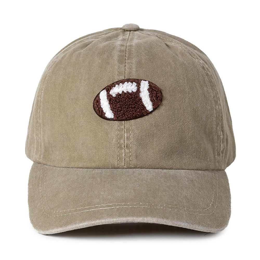 Football Chenille Patch Baseball Cap  - Khaki