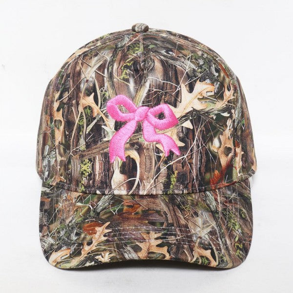 Bow Embroidered Camo Baseball Cap