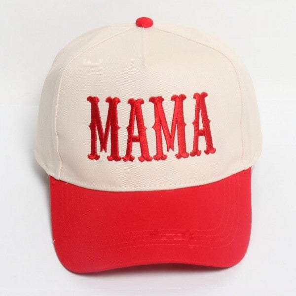 RED “MAMA" Embroidered Two Tone Baseball Cap