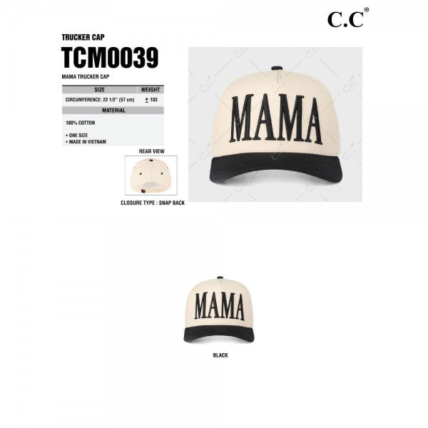Two Tone Embroidered "MAMA" Trucker Cap
