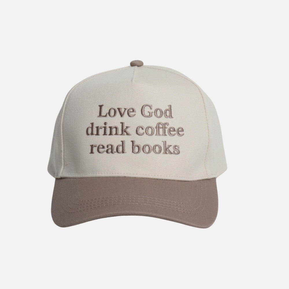 "Love God drink coffee read books" Embroidered Two Tone Baseball Cap