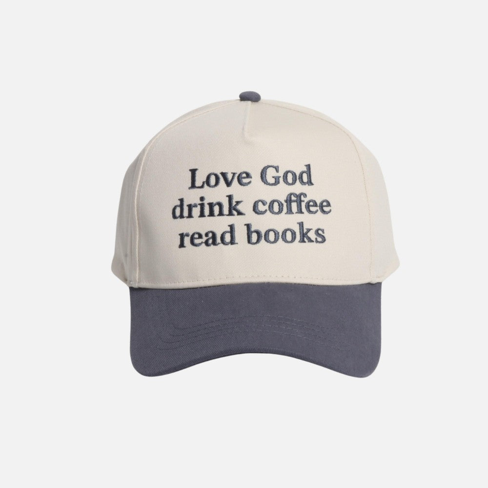 "Love God drink coffee read books" Embroidered Two Tone Baseball Cap