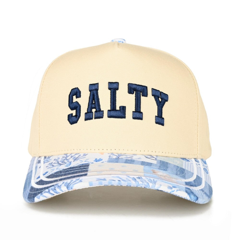 "Salty" Embroidered Baseball Cap With Beach Pattern Patchwork Bill
