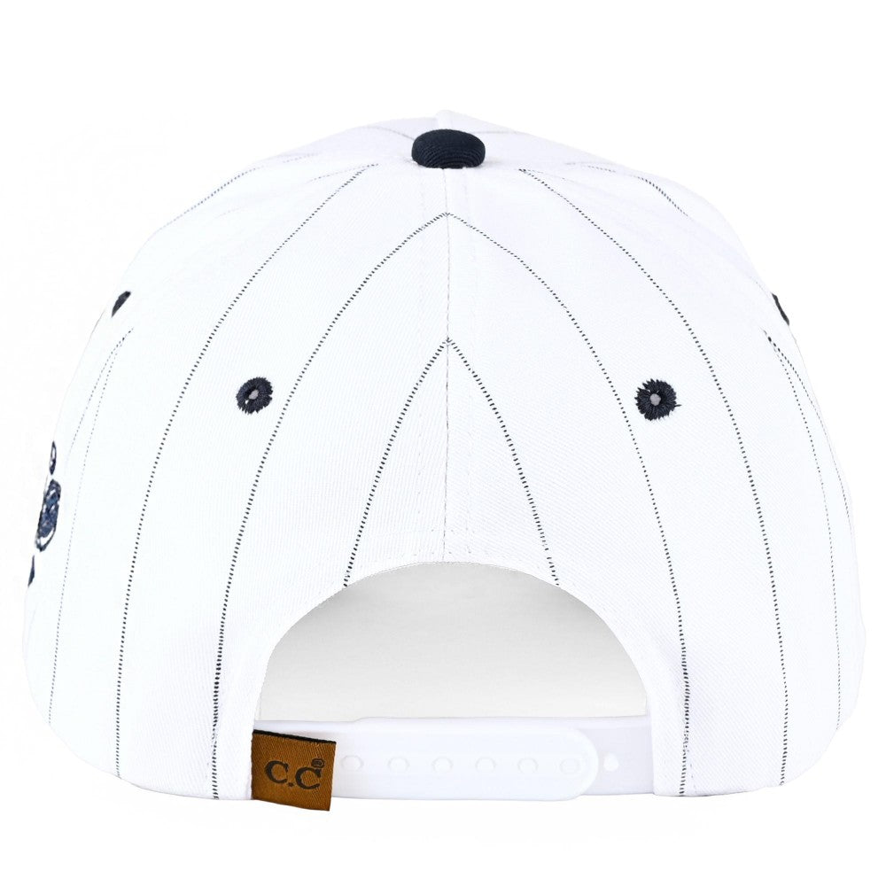 Two Tone & Pin Stripe Embroidered "Take Me Out To The Ball Game" Baseball Cap