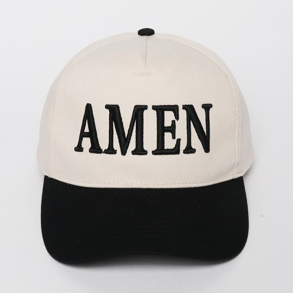 "AMEN" Embroidered Two Tone Baseball Cap Black