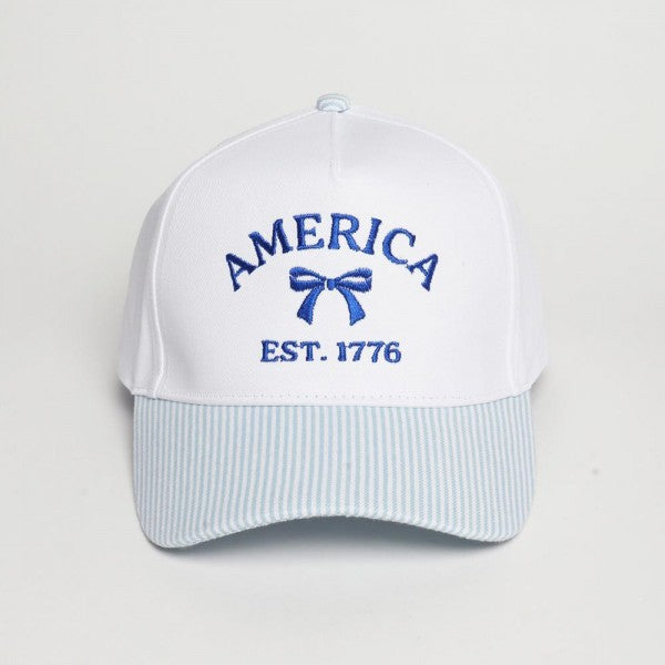 "AMERICA" & Bow Embroidered Two Tone Stripe Baseball Cap