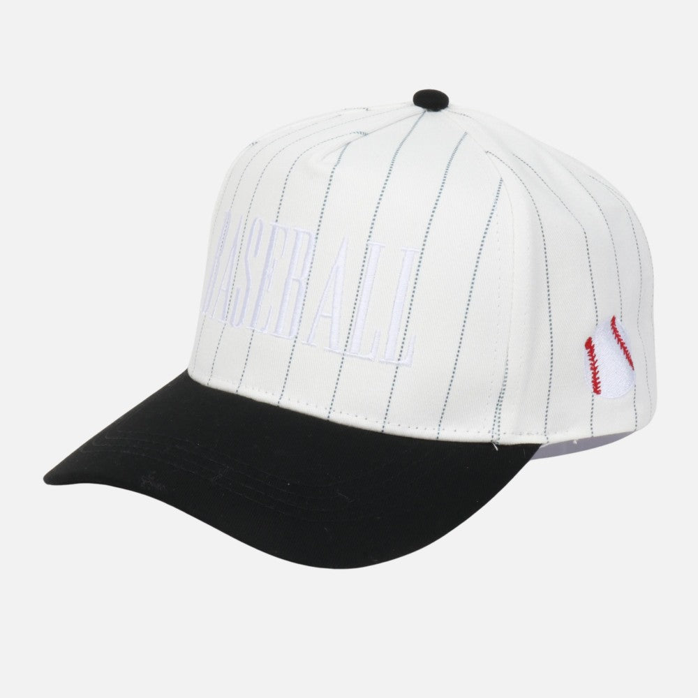 Pinstripe "BASEBALL" Embroidered Baseball Hat