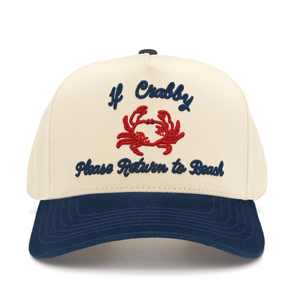 "If Crabby Please Return To Beach" Canvas Embroidered Baseball Cap