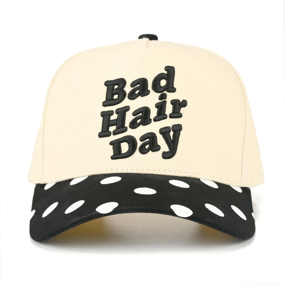 "Bad Hair Day" Embroidered Two Tone Baseball Cap With polkadot Detail