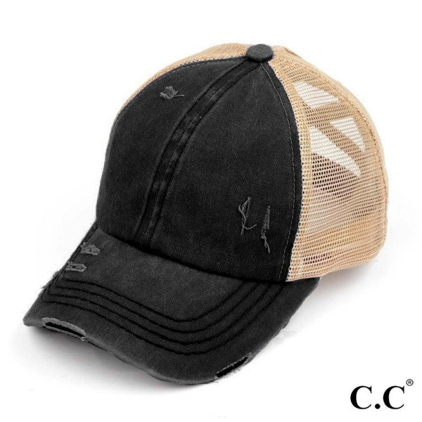 Pony Caps - Black Front / Tan Mesh