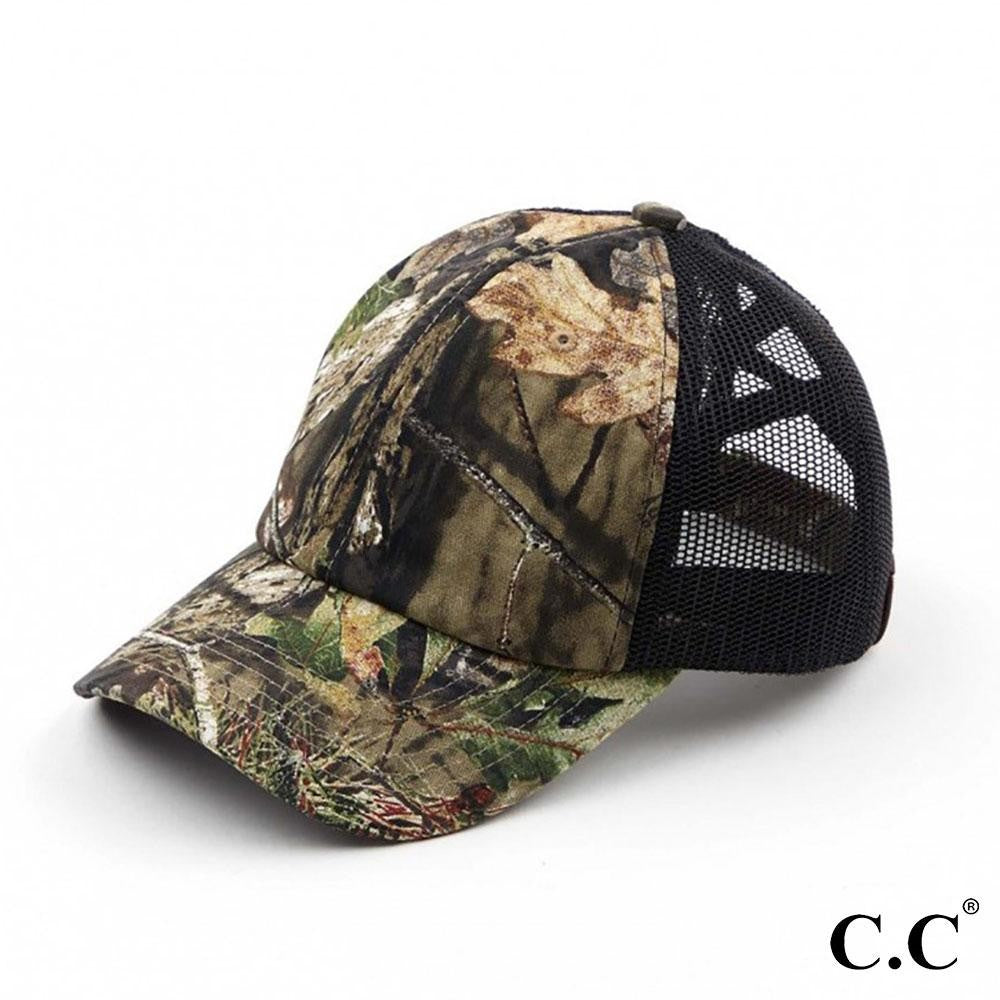 Mossy Oak Brand Camouflage Criss-Cross Ponytail Cap.