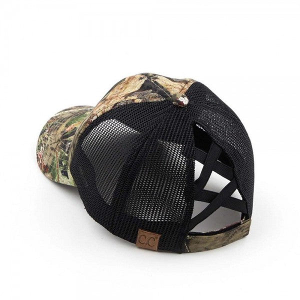 Mossy Oak Brand Camouflage Criss-Cross Ponytail Cap.
