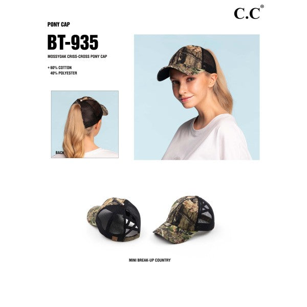 Mossy Oak Brand Camouflage Criss-Cross Ponytail Cap.