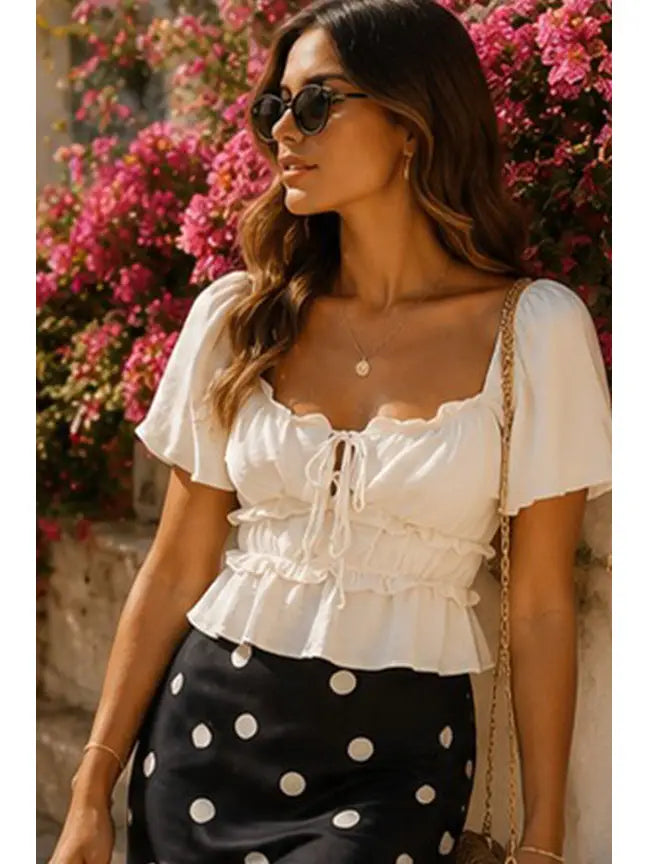 Airflow Ruffle Peplum Tie Front Top