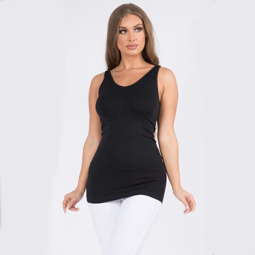 Seamless Reversible V-Neck Tank Top - Black