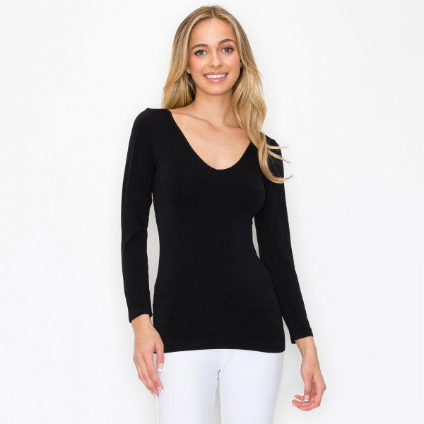 Women’s Seamless Reversible V-Neck Long Sleeve Top - Brown