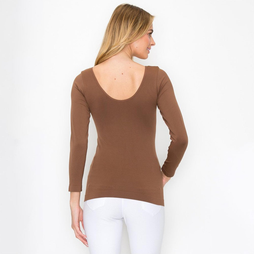 Women’s Seamless Reversible V-Neck Long Sleeve Top - Brown