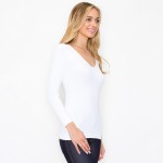 Seamless Reversible V-Neck Long Sleeve Top - White