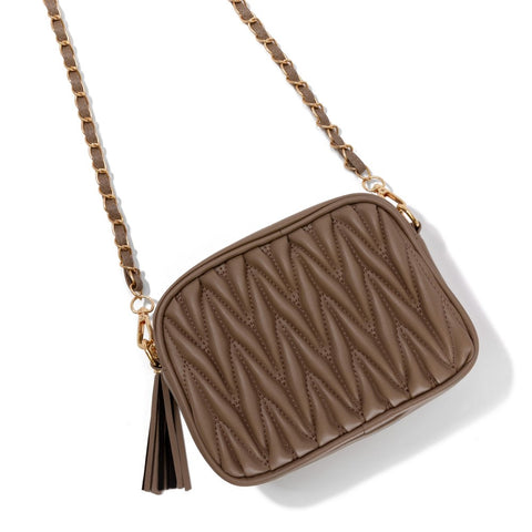 Quilted Chain Vegan Crossbody, Brown