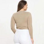 Seamless Round Neck Long Sleeve Top - Light Mocha