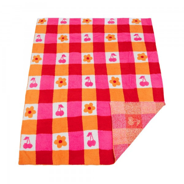 Checkered Flowers & Cherries Blanket