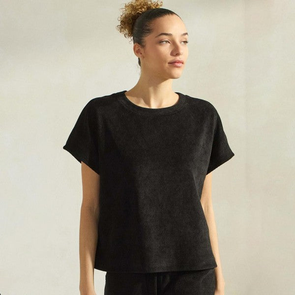 Black Corduroy Short Sleeve Top