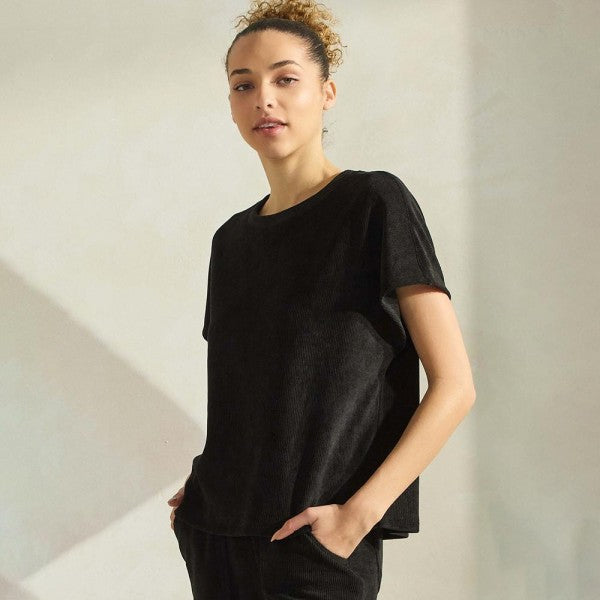 Black Corduroy Short Sleeve Top