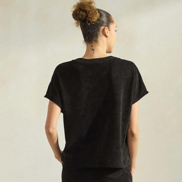 Black Corduroy Short Sleeve Top