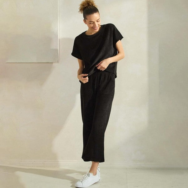 Black Corduroy Short Sleeve Top