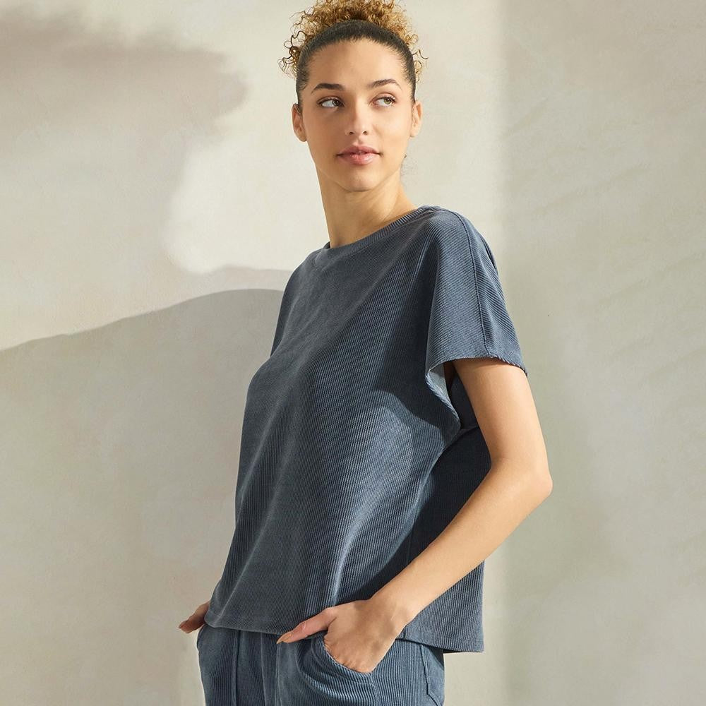 Corduroy Short Sleeve Top - Denim