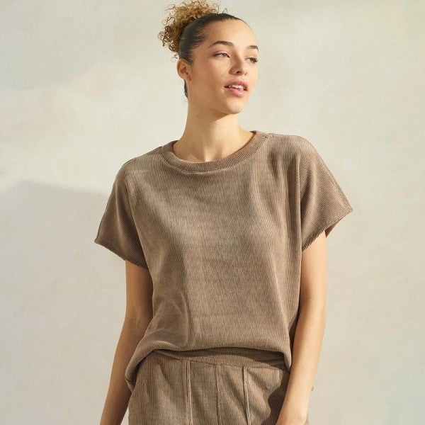 Khaki Corduroy Short Sleeve Top