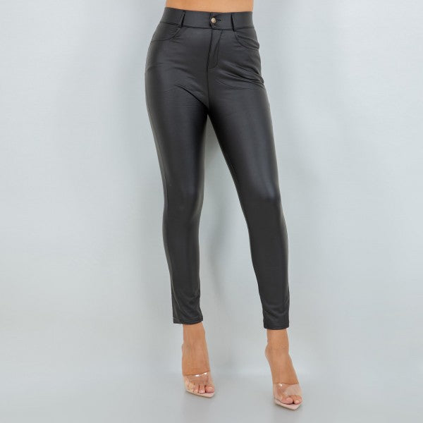 High Rise Straight Leg Vegan Leather Pants