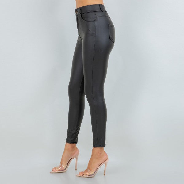 High Rise Straight Leg Vegan Leather Pants