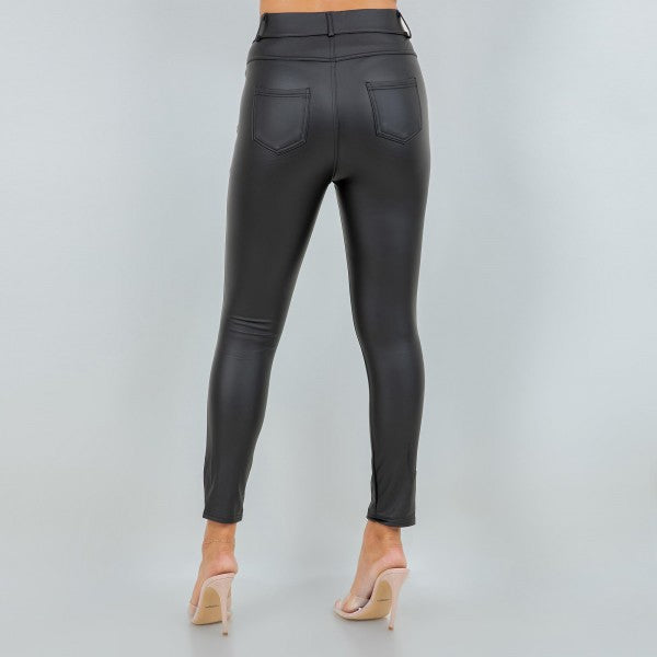 High Rise Straight Leg Vegan Leather Pants